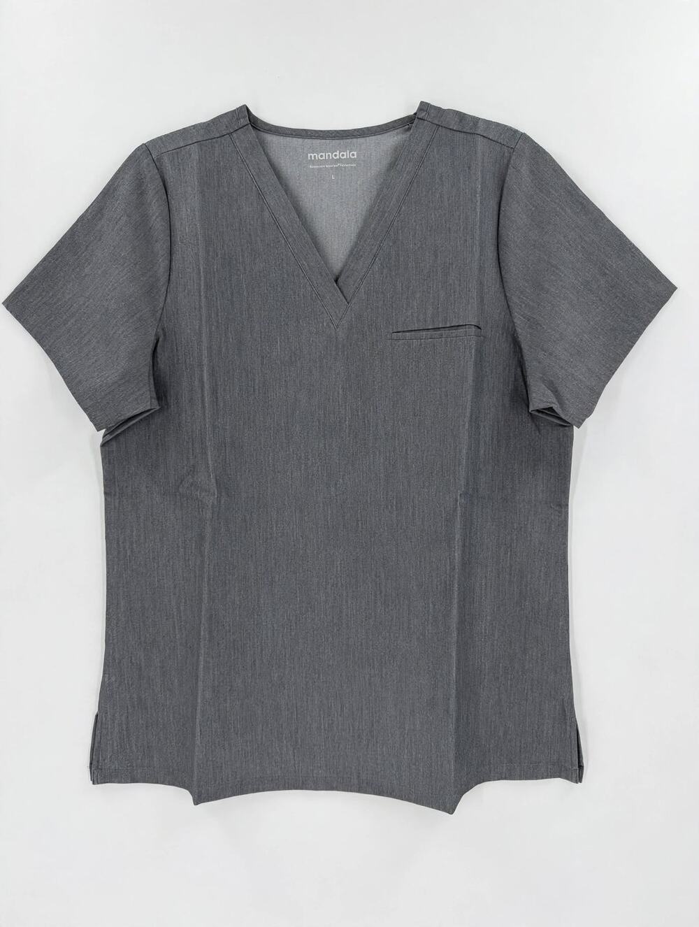 Mandala Scrubs W_1 Pocket Top Womens L Gray V-Neck Scrub Top NWT Equa-Tek